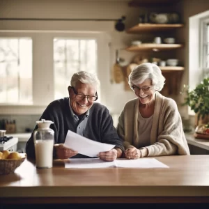 Happy Couple reading about Burial Insurance in Kalamazoo, Battle Creek, Three Rivers, St. Joseph & Nearby Cities