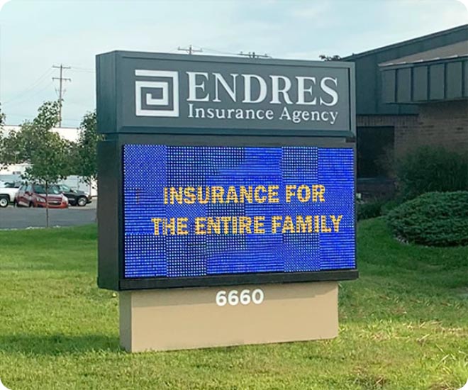 Front lawn insurance company sign